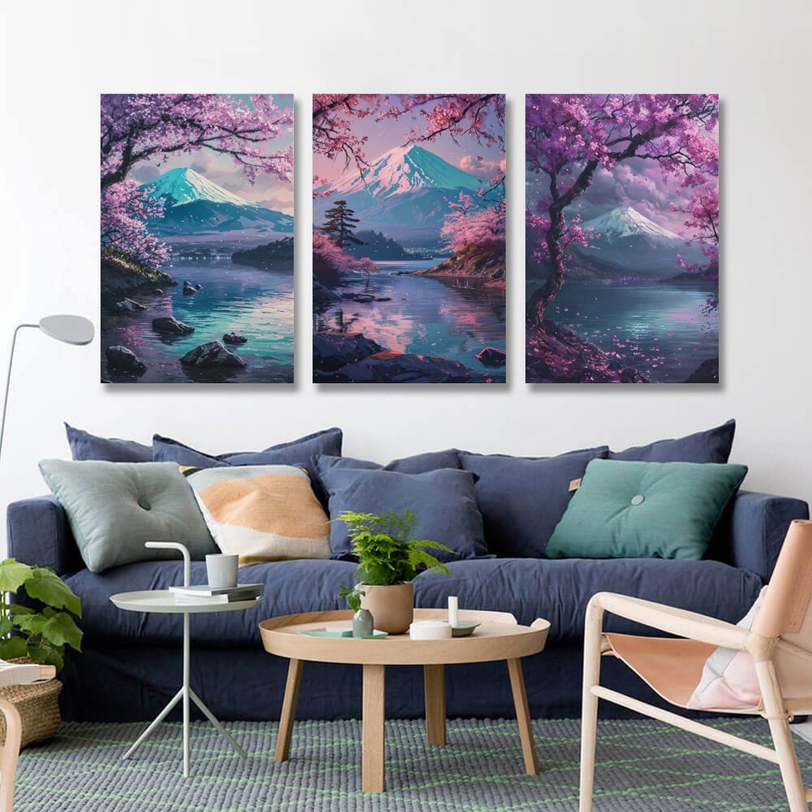 Amazon.co.jp: 3枚 富士山と桜が引き立て合う 絵画 インテリア